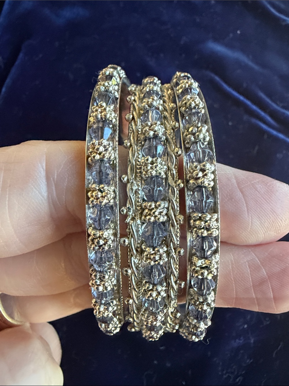 Silver Tone blue Crystal Bangle Set - India/Women's Jewelry